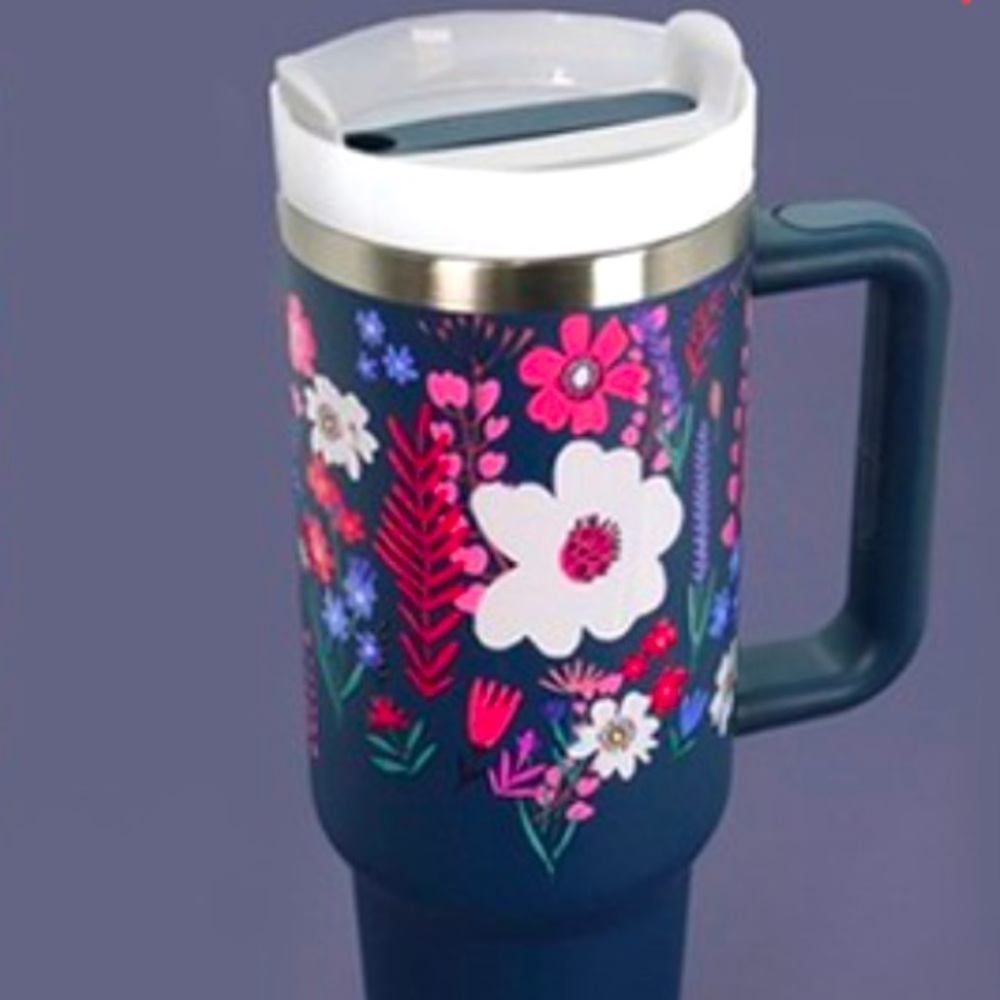 Navy Blue Floral 40 oz Stainless Steel Tumbler